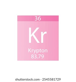 Kr Krypton Elemento Químico Noble Tabela Periódica. Simples ilustração de vetor quadrado plano, simples ícone de estilo limpo com massa molar e número atômico para Lab, ciência ou classe de química.