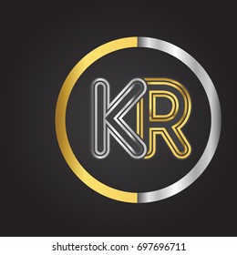 KR Letter logo in a circle. gold and silver colored. Vector design template elements for your business or company identity.