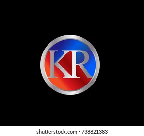 KR Letter logo Design in a circle. Blue and silver colored

