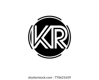 KR letter logo round black