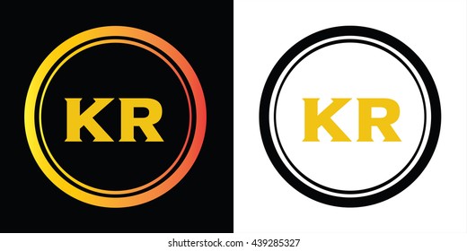 KR letters icon design template elements in abstract background logo, design identity in circle, alphabet letter