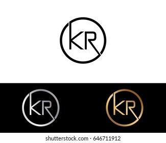 Logo De Kr. Vector de diseño de letras con colores dorados rojo y negro plateado