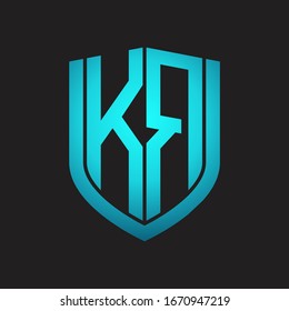 KR Logo monogram with emblem shield design isolated with blue colors on black background