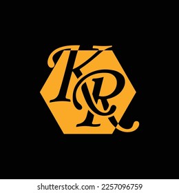 Estilo de emblema monograma del logotipo de KR con plantilla de diseño de forma de corona