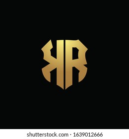 KR logo monogram with gold colors and shield shape design template