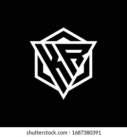 Monograma del logotipo KR con forma de triángulo y hexágono aislado en colores dorados y blancos