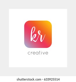 KR logo, vector. Useful as branding, app icon, alphabet combination, clip-art.