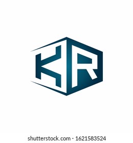 KR monogram logo with hexagon shape and negative space style ribbon design template