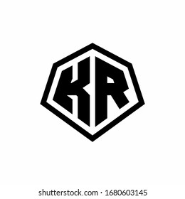 KR monogram logo with hexagon shape and line rounded style design template isolated on white background