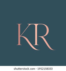 KR monogram logo.Typographic signature icon.Serif letter k and letter r.Lettering sign isolated on dark fund.Pink alphabet initials.Uppercase characters.Beauty, elegant, decorative, luxury style.