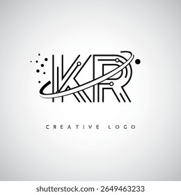 KR Orbit Monogram Logo – Futuristic Minimal Letter mark with Circular Line Art, Tech-Inspired Dots and Space Motion Concept for Modern Branding Identity