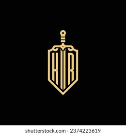 KR vintage shield and sword initial logo in high quality professional design that will print well across any print media