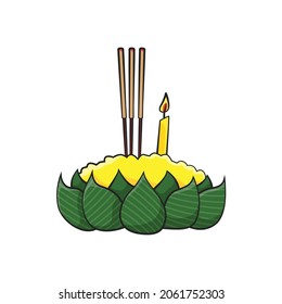 Kra Tong for Loy Kra Tong festival in drawing style isolated vector. Thailand traditional culture cartoon on white background.