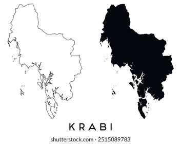 Contorno do mapa de Krabi e silhueta preta