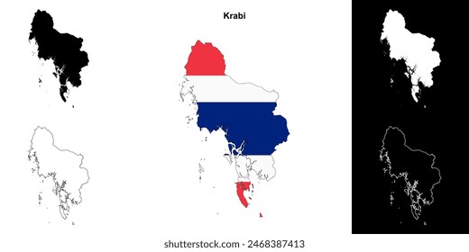 Krabi province outline map set