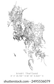 krabi Thailand,accurate map, detail Streets Roads Map,editable vector element template image for marketing ,product ,wall art