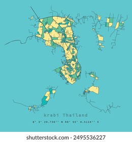 krabi Thailand,city centre,accurate map,Urban detail Streets Roads color Map,editable vector element template image for marketing ,product ,wall art 
