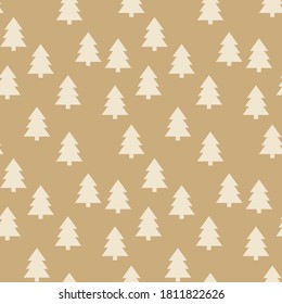 Kraft background with christmas trees. Vector seamless pattern. Perfect for xmas and new 2021 year invitation, greeting cards, textile, wrapping paper, stationery