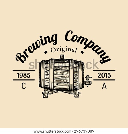 Kraft beer barrel logo. Old ale icon. Lager retro sign. Hand sketched keg illustration. Vector vintage brewing company label or badge.