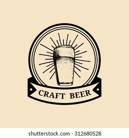 Kraft beer glass logo. Lager cup retro sign. Hand sketched ale illustration. Vector vintage homebrewing label or badge.