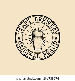 Kraft beer glass logo. Old brewery icon. Lager cup retro sign. Hand sketched ale illustration. Vector vintage label or badge.