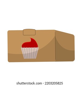 Kraft box with desert to go. Vector flat illustration container