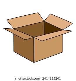 Kraft box vector illustration. Carton box in doodle style. Simple drawing of a cardboard box. Online shopping concept, fast delivery, shipping and packaging.