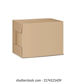 Kraft cardboard box isolated on white background vector mockup. Blank paper container realistic mock-up. Template for design