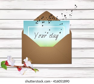 Kraft envelope. Business card. Decor