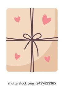 Kraft envelope with hearts isolated on white background. Cute flat style