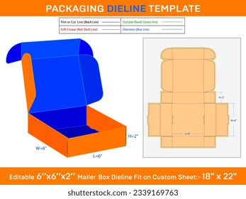 Kraft Mailer Box 6''x6''x2'' Dieline Template