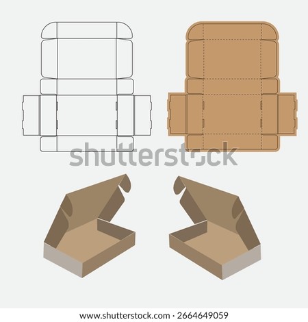 Kraft Mailer Box Packaging Die line and die cut Mailer box die line template, vector design print ready tamplate