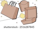 Kraft Package, Kraft Shopping Bag, Takeout, Kraft Illustration, French fries, wrappers, packages, packaging graphics, package graphics, kraft graphics