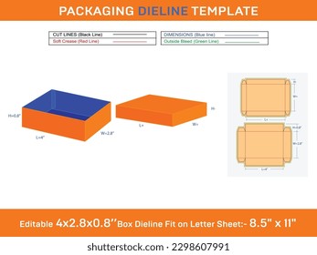 Kraft packaging box with lids or gifts box Dieline Template of 4x2.8x0.8 Inch