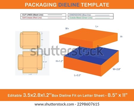 Kraft packaging box with lids or gifts box Dieline Template of 3.5x2.8x1.2 Inch