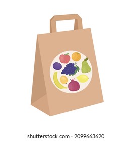 Bolsa de papel Kraft para comestibles. Ilustración vectorial.