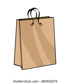 Kraft paper bag. Modern vintage illustration. Pop art style. Isolated vector object on white background.