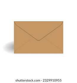 Kraft paper closed envelope mockup template. Isolated on white background with shadow. Ready to use for your design or business. Vector illustration.