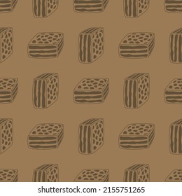 Kraft paper pattern with brownies. Wrapping paper and packaging patterns. Hand drawn lines.