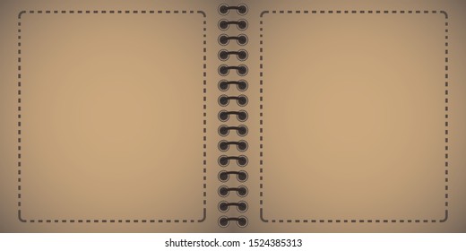 Kraft paper photo album template on on spiral. Background for photos. Vector illustration