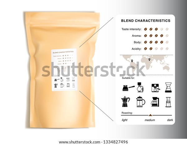 Download Kraft Paper Pouch Bag Mockup Isolated Stock Vector Royalty Free 1334827496 PSD Mockup Templates