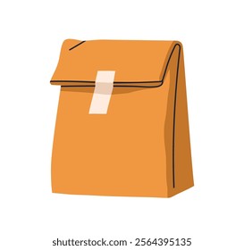 Kraft paper pouch. Biodegradable eco-friendly package for organic products, purchase, shopping. Natural craft bag, pack closed sealed with tape. Flat vector illustration isolated on white background