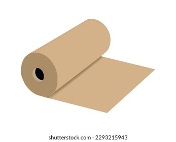 Kraft paper roll for packaging in flat illustration. Kraft paper isolated on white background. Vector illustration