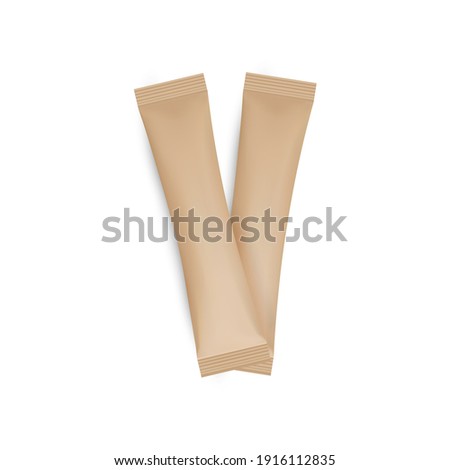 Kraft Sachet Mockups Isolated on White Background. Vector Illustration