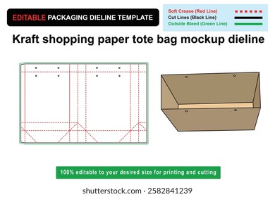 Kraft Shopping Bag Dieline for Packaging Design, kraft bag mockup, tote bag dieline, Custom box dieline, shopping bag mockup, die cut template