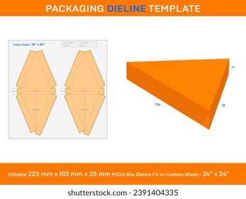 Kraft Slice Pizza Box, Dieline Template, 223 mm x 185 mm x 35 mm,