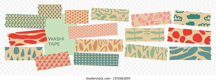 Kraft washi tape rip with nature pattern. Scotch or sellotape for scrapbooking. Craft sticker textured vector design element. Collage banner illustration. Kawaii scrap ribbon diy, patchwork template