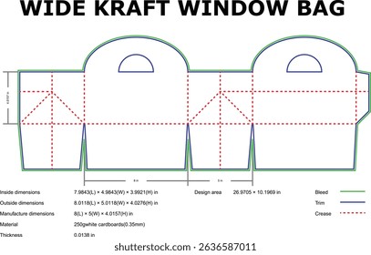 Kraft window bag die cut template printable packaging design