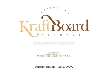 Kraftboard premium luxury elegant alphabet letters and numbers. Elegant wedding typography classic serif font decorative vintage retro. Creative vector illustration