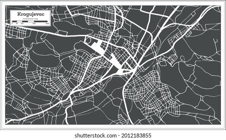 Mapa da cidade de Kragujevac Sérvia em preto e branco cor em estilo retro. Mapa da estrutura de tópicos. Ilustração de vetor.